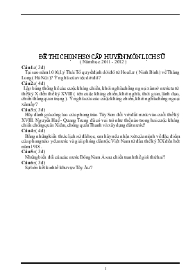 Đê thi chon học sinh giỏi câp huyên môn lich sư ( năm hoc 2011 - 2012 )